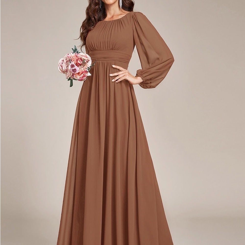 Long Sleeve Chiffon A-Line Empire Waist Formal Dress NWT 129.00 - Picture 2 of 5
